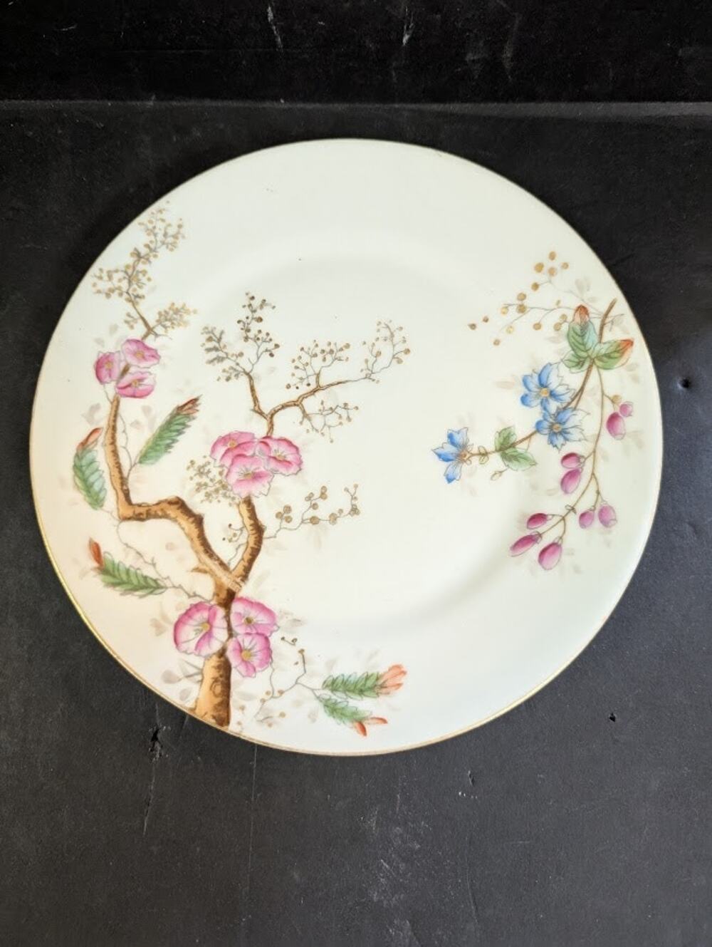 Vintage Haviland Salad Plate Pink Blue Green Plum Blossom  Floral Flower Branch